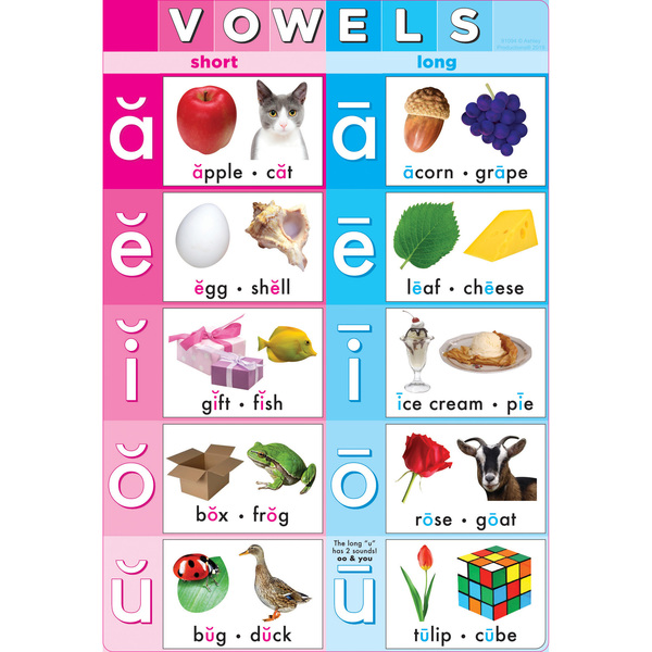 Ashley Productions Smart Poly Chart Vowels, 13in x 19in 91094